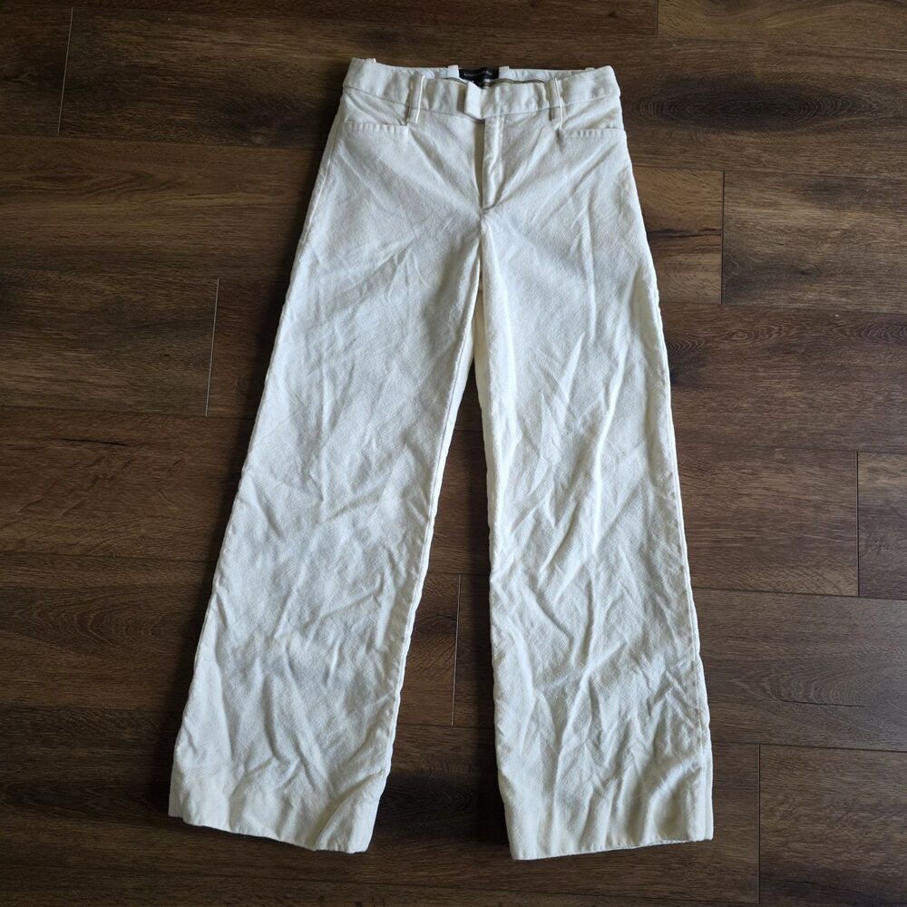 Banana Republic Sz 2 Cream Wide Leg 100% Wool Pant Trouser Work Classic
